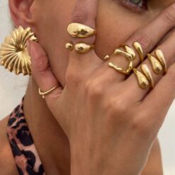 Σετ 6 Τεμαχίων Gold Statement Δαχτυλίδια | Chunky Ρυθμιζόμενα Δαχτυλίδια Dome | Liquid Gold Style