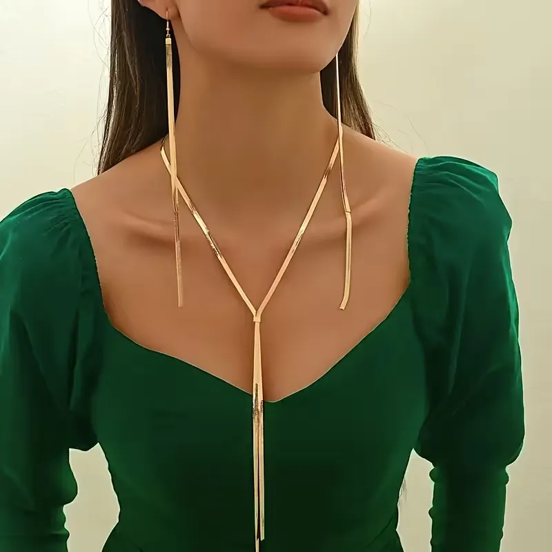 Σετ Κολιέ και Σκουλαρίκια Y-Necklace | Long Tassel Style σε Χρυσό