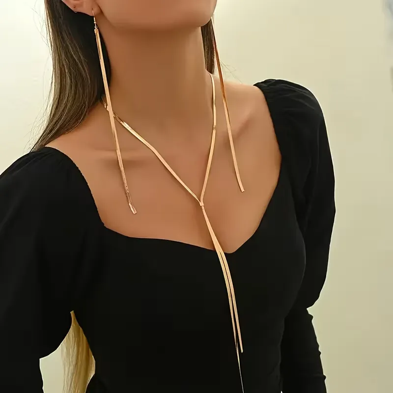 Σετ Κολιέ και Σκουλαρίκια Y-Necklace | Long Tassel Style σε Χρυσό