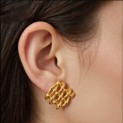 Χρυσά Σκουλαρίκια Καρό Πλέξη