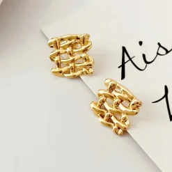 Χρυσά Σκουλαρίκια Καρό Πλέξη