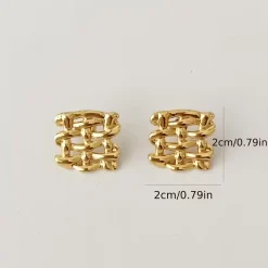 Χρυσά Σκουλαρίκια Καρό Πλέξη