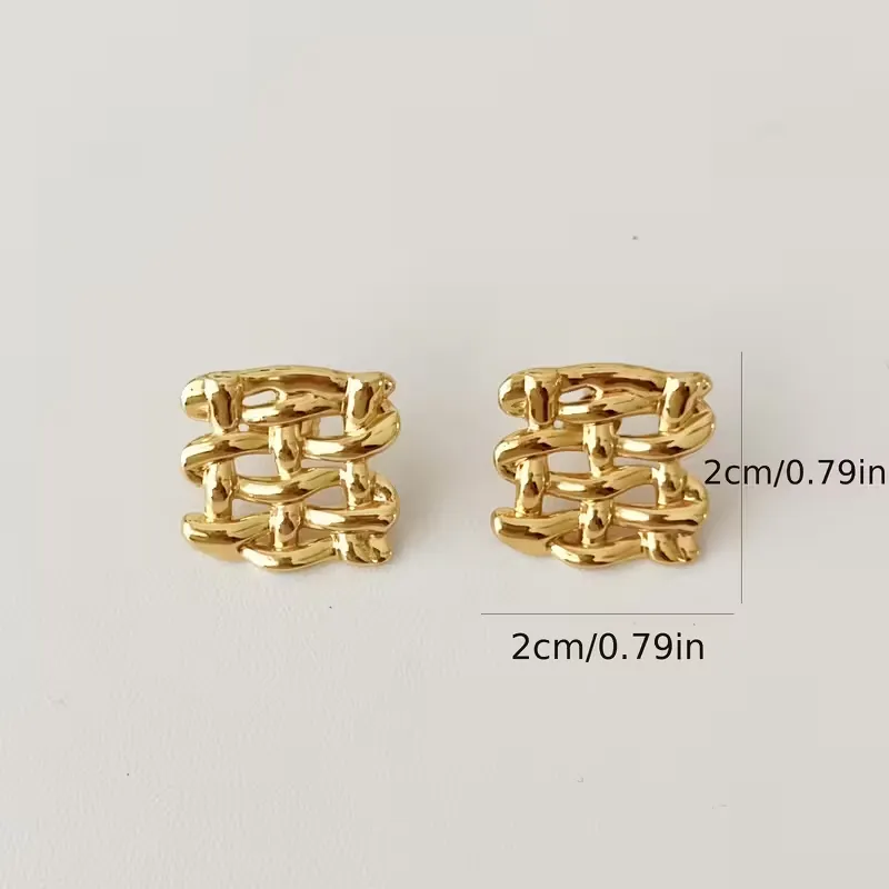 Χρυσά Σκουλαρίκια Καρό Πλέξη