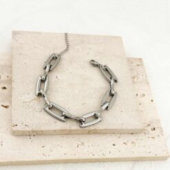 Ασημί Μοντέρνο Βραχιόλι Αλυσίδα με Οβάλ Σύνδεσμους