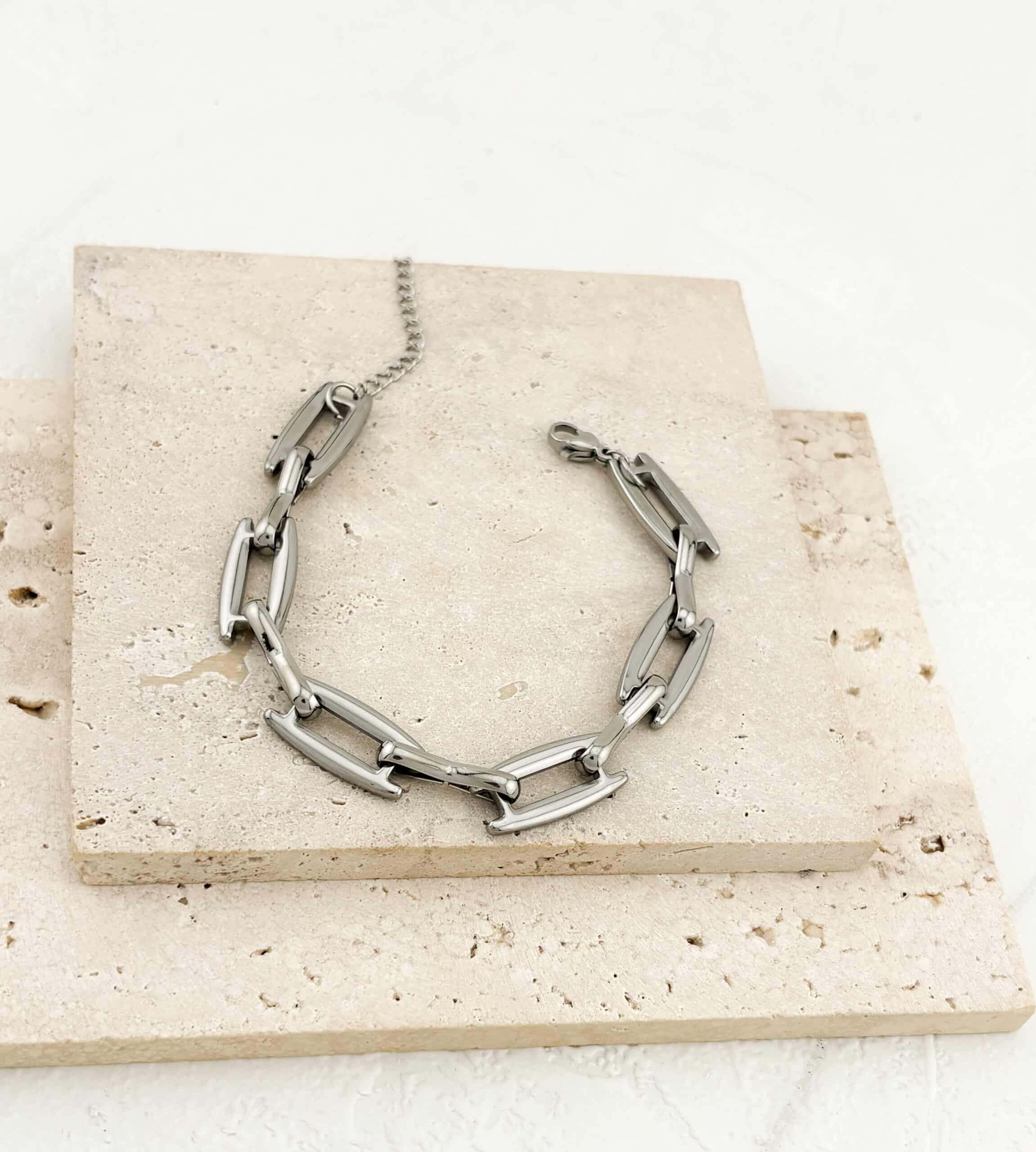 Ασημί Μοντέρνο Βραχιόλι Αλυσίδα με Οβάλ Σύνδεσμους