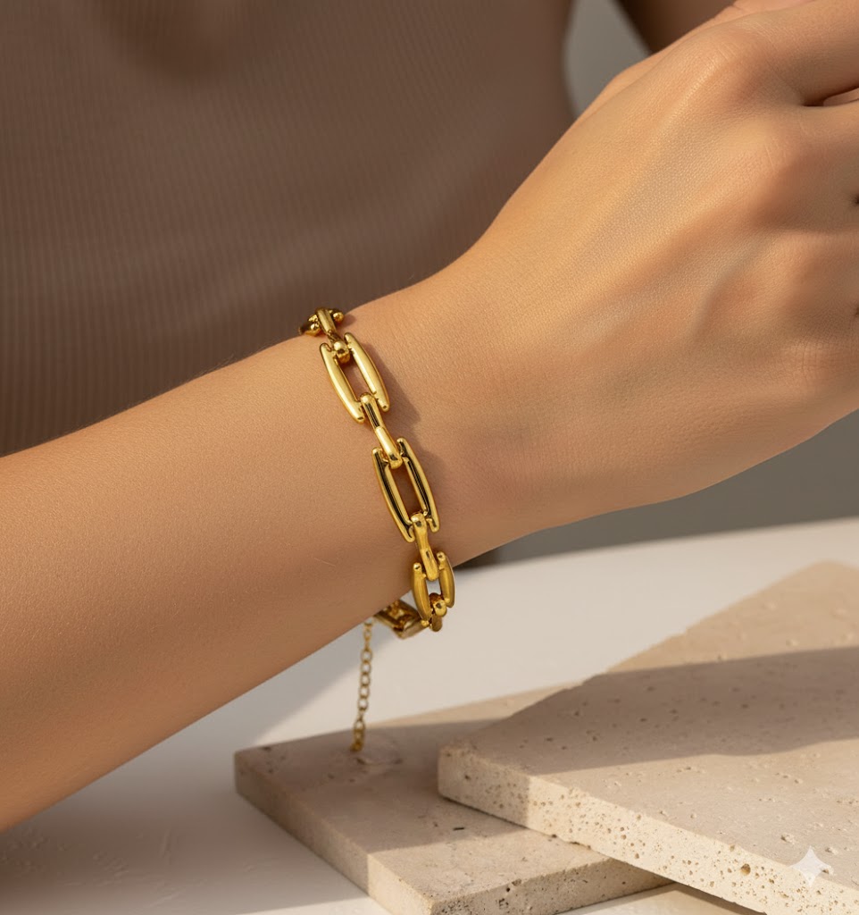 Χρυσό Μοντέρνο Βραχιόλι Αλυσίδα με Οβάλ Σύνδεσμους