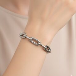 Ασημί Μοντέρνο Βραχιόλι Αλυσίδα με Οβάλ Σύνδεσμους