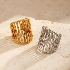 Εντυπωσιακά Ρυθμιζόμενα Δαχτυλίδια Cage σε Χρυσό και Ασημί (Σετ 2 Τεμαχίων)