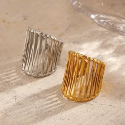 Εντυπωσιακά Ρυθμιζόμενα Δαχτυλίδια Cage σε Χρυσό και Ασημί (Σετ 2 Τεμαχίων)