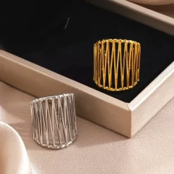 Εντυπωσιακά Ρυθμιζόμενα Δαχτυλίδια Cage σε Χρυσό και Ασημί (Σετ 2 Τεμαχίων)