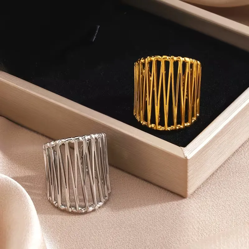 Εντυπωσιακά Ρυθμιζόμενα Δαχτυλίδια Cage σε Χρυσό και Ασημί (Σετ 2 Τεμαχίων)