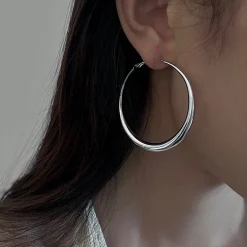 Ασημί Chunky Σκουλαρίκια Κρίκοι | | Minimal Statement