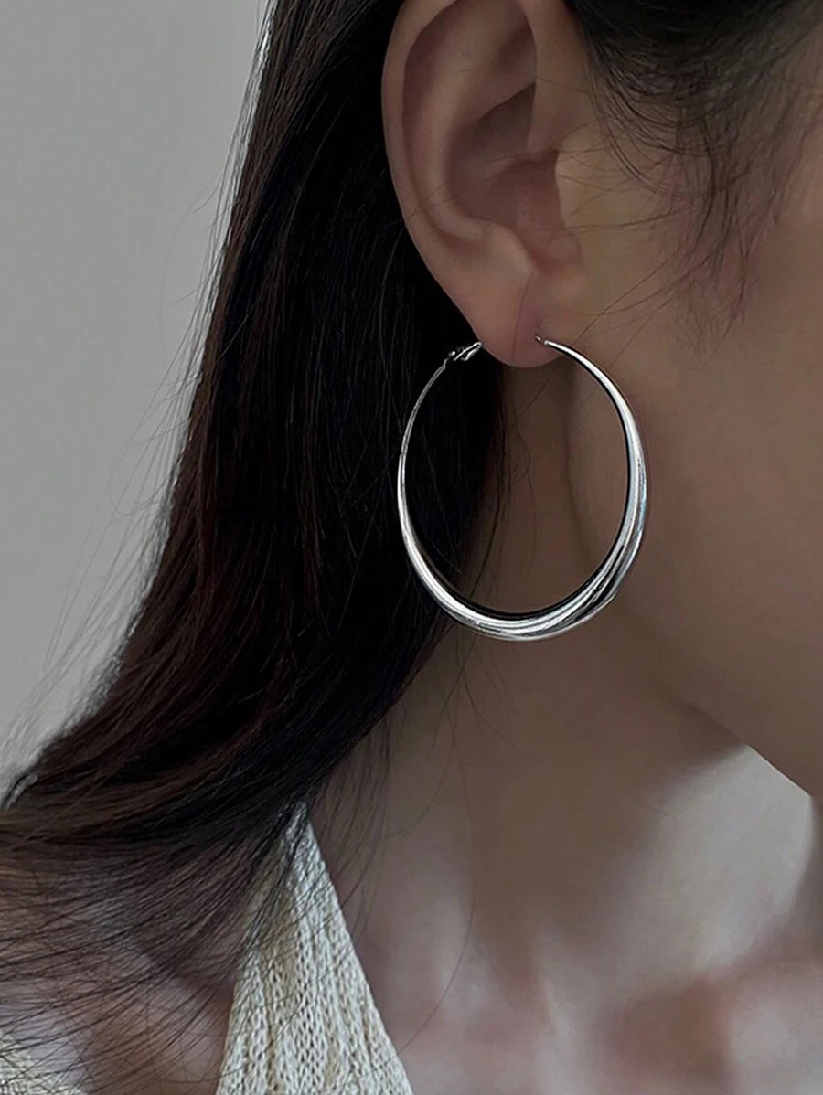 Ασημί Chunky Σκουλαρίκια Κρίκοι | | Minimal Statement