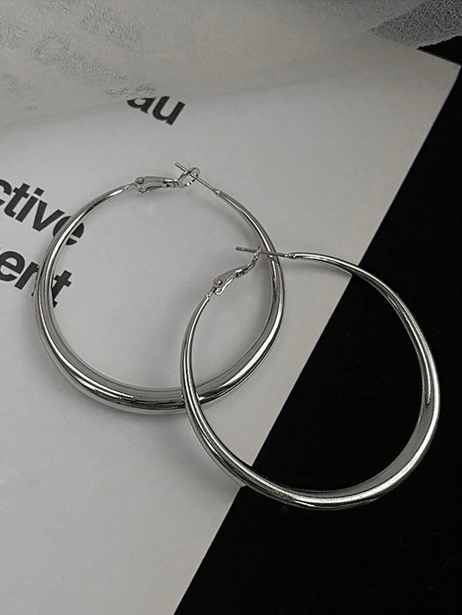 Ασημί Chunky Σκουλαρίκια Κρίκοι | | Minimal Statement
