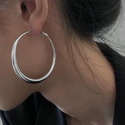 Ασημί Chunky Σκουλαρίκια Κρίκοι | | Minimal Statement