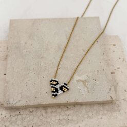 Χειροποίητο Κολιέ Καρδιά με Χάντρες σε Χρυσό - Σικ & Μοντέρνο