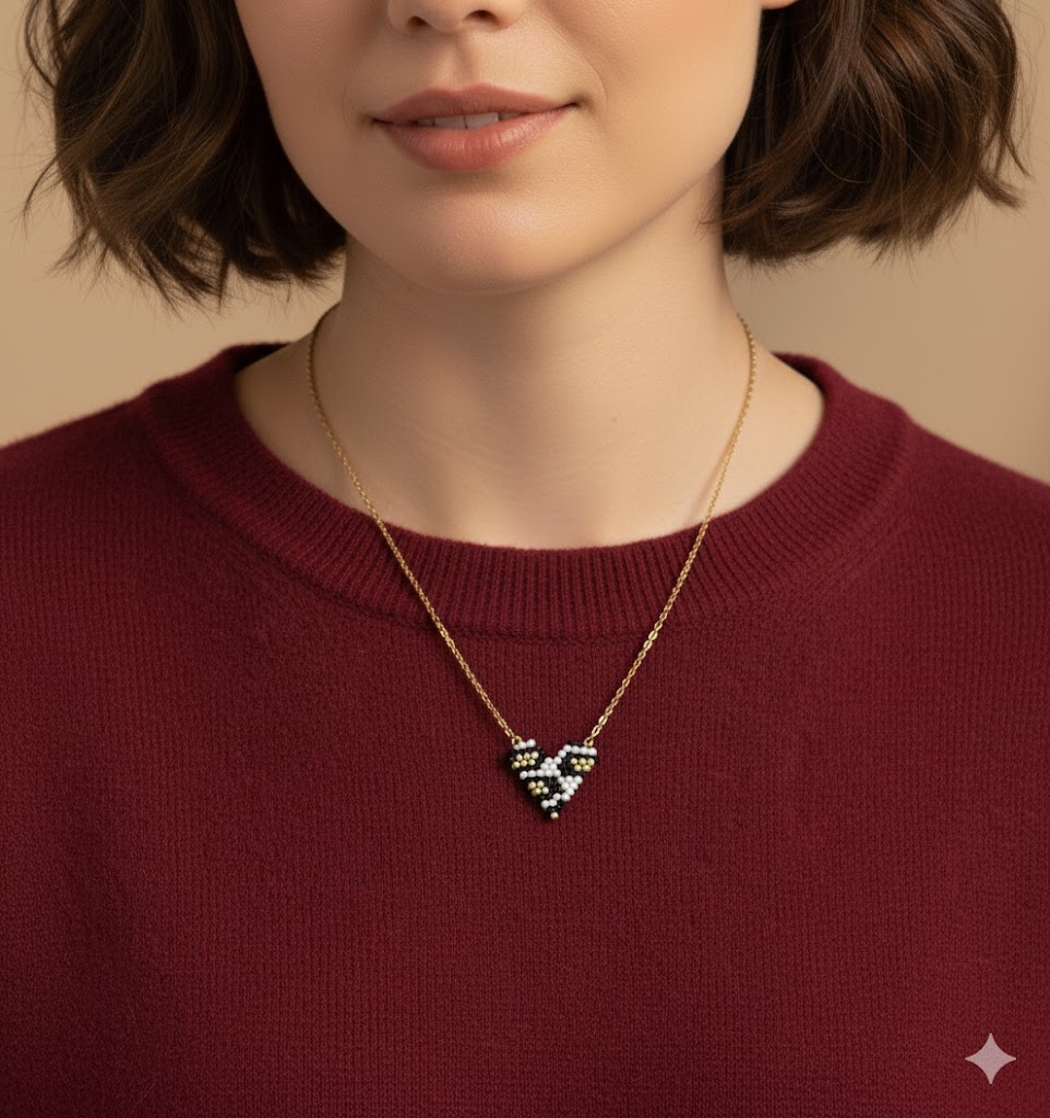 Χειροποίητο Κολιέ Καρδιά με Χάντρες σε Χρυσό - Σικ & Μοντέρνο