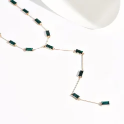 Κολιέ Lariat με Χρυσή Αλυσίδα και Πράσινα Κρύσταλλα