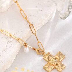 Χρυσό Κολιέ με Σταυρό και Μαργαριτάρι - Αλυσίδα Clip