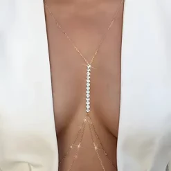 Χρυσό Κόσμημα Σώματος με Πέρλες – Αλυσίδα Πλάτης & Κολιέ Y