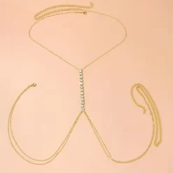 Χρυσό Κόσμημα Σώματος με Πέρλες – Αλυσίδα Πλάτης & Κολιέ Y