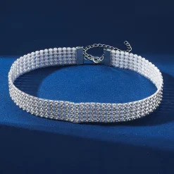 Choker Κολιέ με Σειρές από Rhinestones – Λαμπερό Glamour Κόσμημα