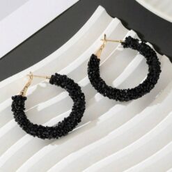 Εντυπωσιακά Μαύροι Κρυστάλλινοι Κρίκοι | Hoop Σκουλαρίκια