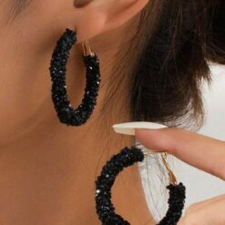 Εντυπωσιακά Μαύροι Κρυστάλλινοι Κρίκοι | Hoop Σκουλαρίκια