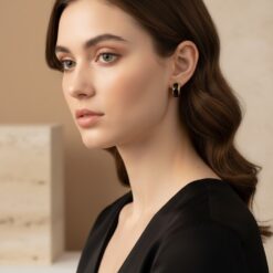 Minimal Χρυσά Σκουλαρίκια Κρίκοι με Μαύρο Σμάλτο