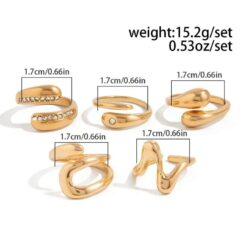 Σετ 6 Χρυσά Δαχτυλίδια Snake & Abstract Σχέδια | Ρυθμιζόμενα | Boho Statement