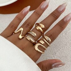 Σετ 6 Χρυσά Δαχτυλίδια Snake & Abstract Σχέδια | Ρυθμιζόμενα | Boho Statement