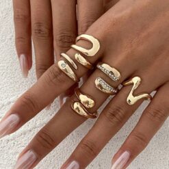 Σετ 6 Χρυσά Δαχτυλίδια Snake & Abstract Σχέδια | Ρυθμιζόμενα | Boho Statement