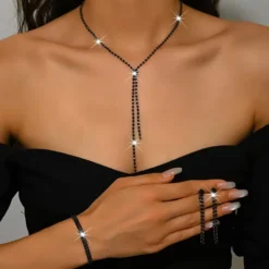 Σετ Γυναικεία Κοσμήματα 3 Τεμαχίων - Κολιέ Y-Shape, Βραχιόλι & Σκουλαρίκια με Στρας