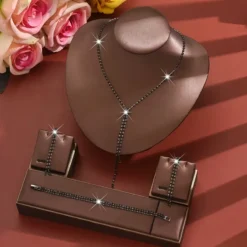 Σετ Γυναικεία Κοσμήματα 3 Τεμαχίων - Κολιέ Y-Shape, Βραχιόλι & Σκουλαρίκια με Στρας