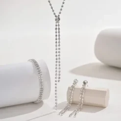 Σετ Γυναικεία Κοσμήματα 3 Τεμαχίων - Κολιέ Y-Shape, Βραχιόλι & Σκουλαρίκια με Στρας