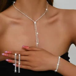 Σετ Γυναικεία Κοσμήματα 3 Τεμαχίων - Κολιέ Y-Shape, Βραχιόλι & Σκουλαρίκια με Στρας