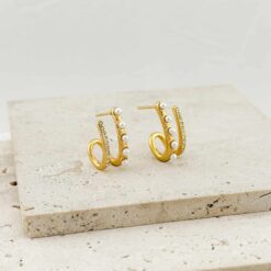 Χρυσά Σκουλαρίκια Κρίκοι με Πέρλες και Ζιργκόν