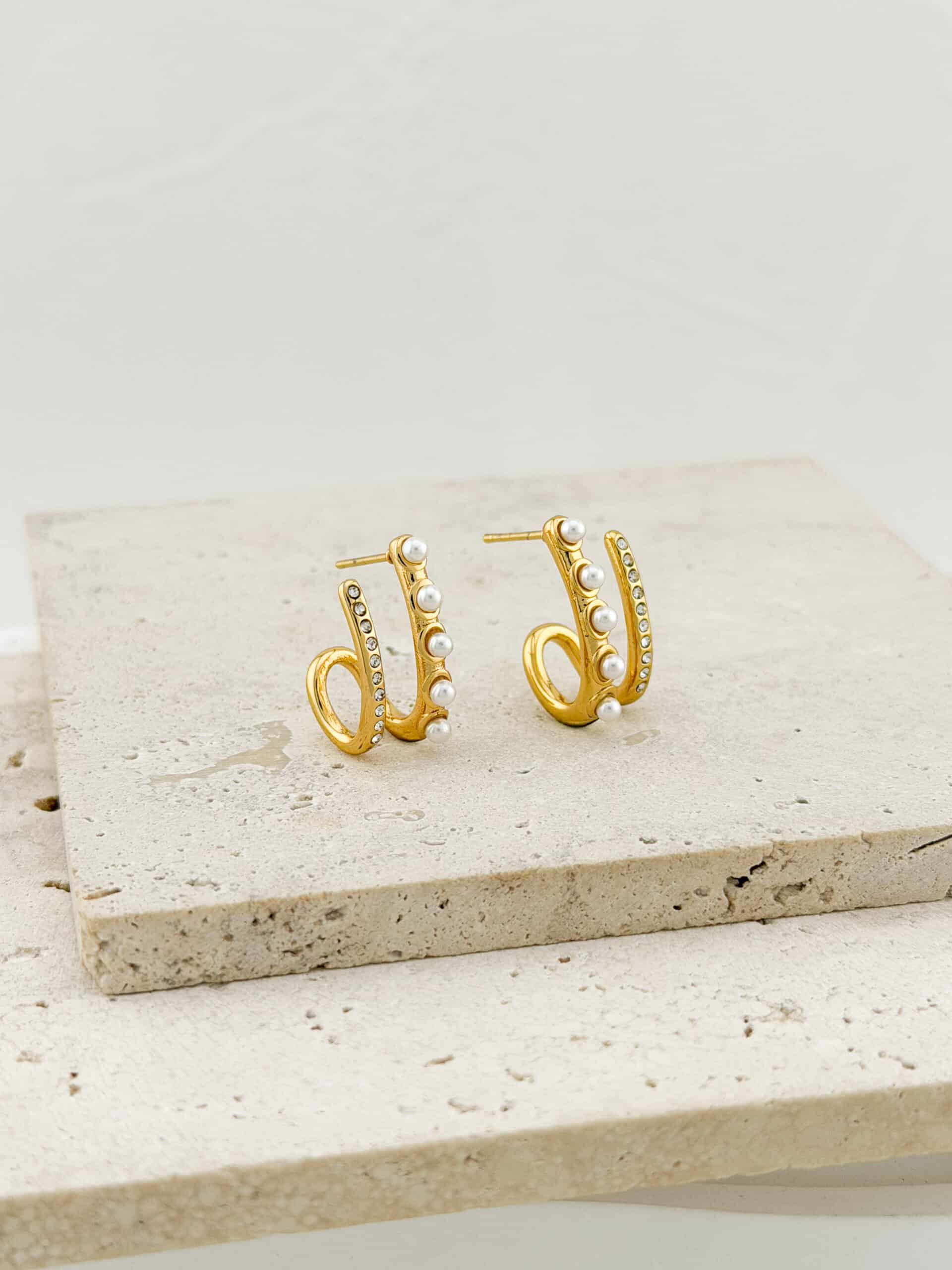 Χρυσά Σκουλαρίκια Κρίκοι με Πέρλες και Ζιργκόν