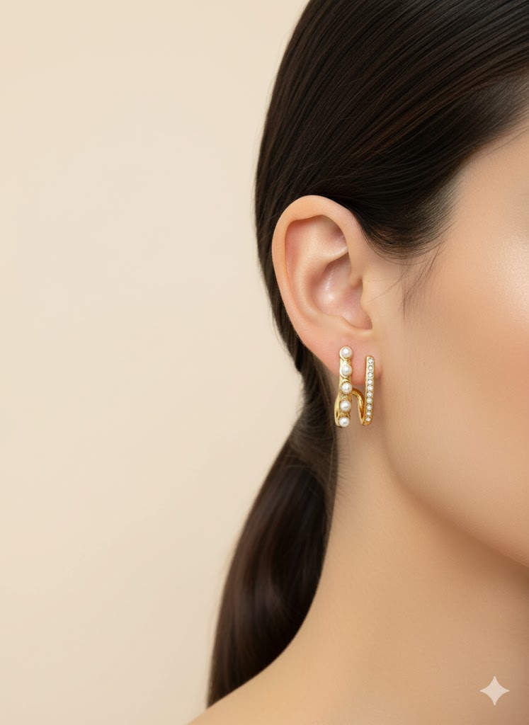 Χρυσά Σκουλαρίκια Κρίκοι με Πέρλες και Ζιργκόν