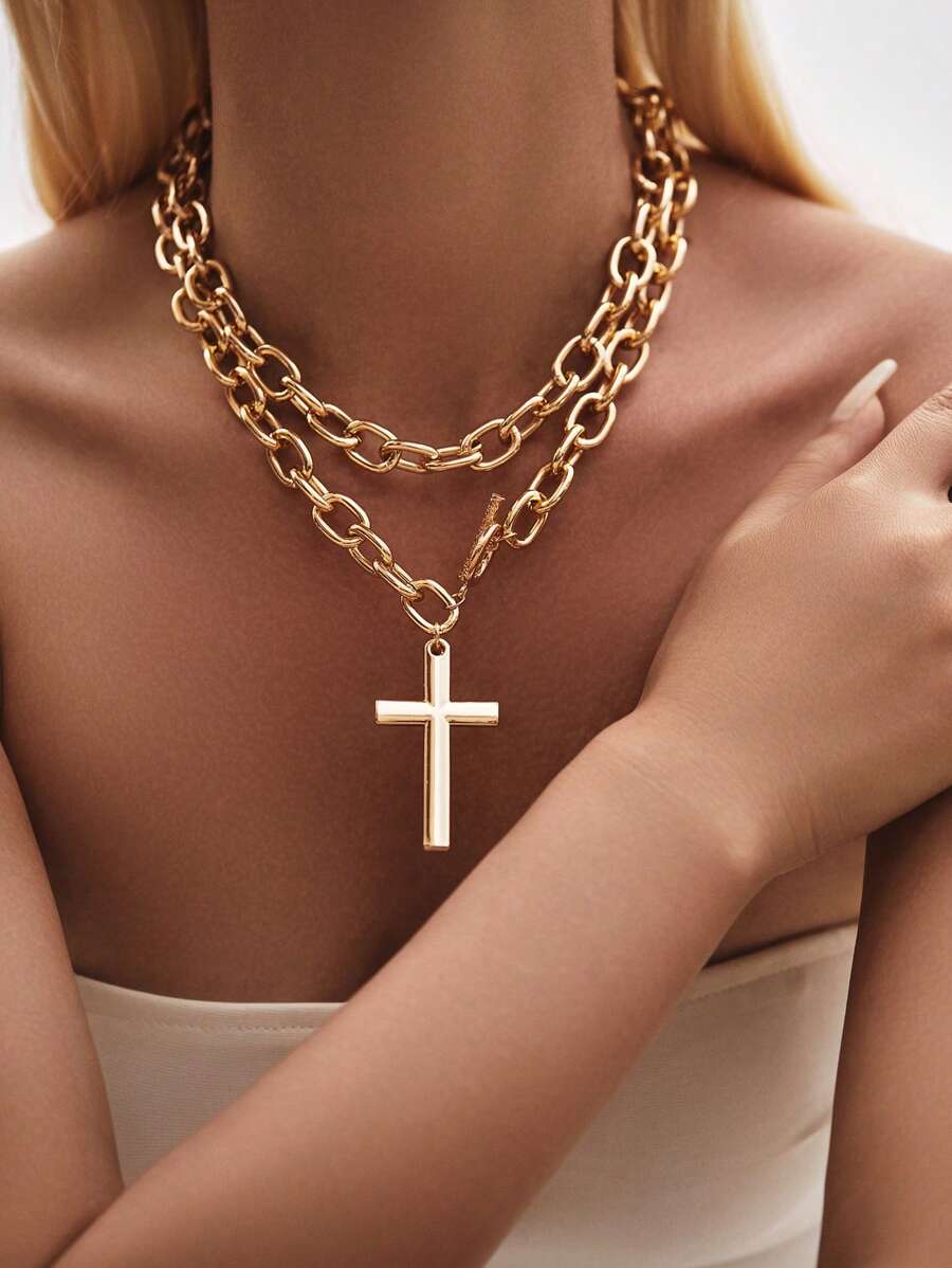 Bold Statement Χρυσό Κολιέ με Σταυρό