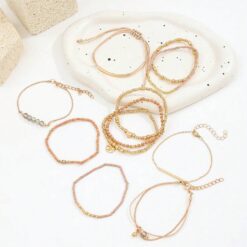 Σετ 11 Γυναικεία Βραχιόλια Boho - Earthy Gold & Crystal Collection