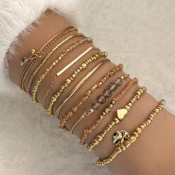 Σετ 11 Γυναικεία Βραχιόλια Boho - Earthy Gold & Crystal Collection