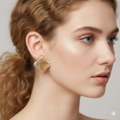 Μοντέρνα γυναικεία σκουλαρίκια από χρυσό ανοξείδωτο ατσάλι με color block σχέδιο σε χρυσο ασημι και ροζ χρυσό