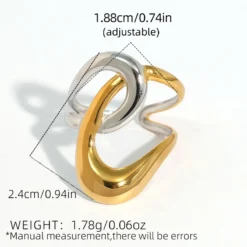 Χρυσο Ασημι Minimal γυναικείο δαχτυλίδι από χρυσό ανοξείδωτο ατσάλι 18K με γεωμετρικές γραμμές και ρυθμιζόμενο μέγεθος