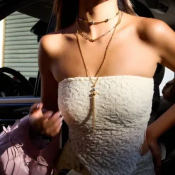 Minimal χρυσό γυναικείο κολιέ από ανοξείδωτο ατσάλι 304 με στρογγυλό μοτίβο και tassels