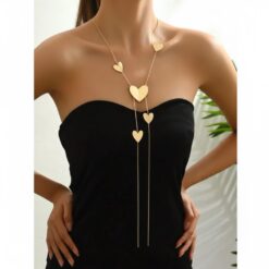 Μακρύ γυναικείο κολιέ από χαλκό με κρεμαστό κύκλο και καρδιά σε minimal στυλ