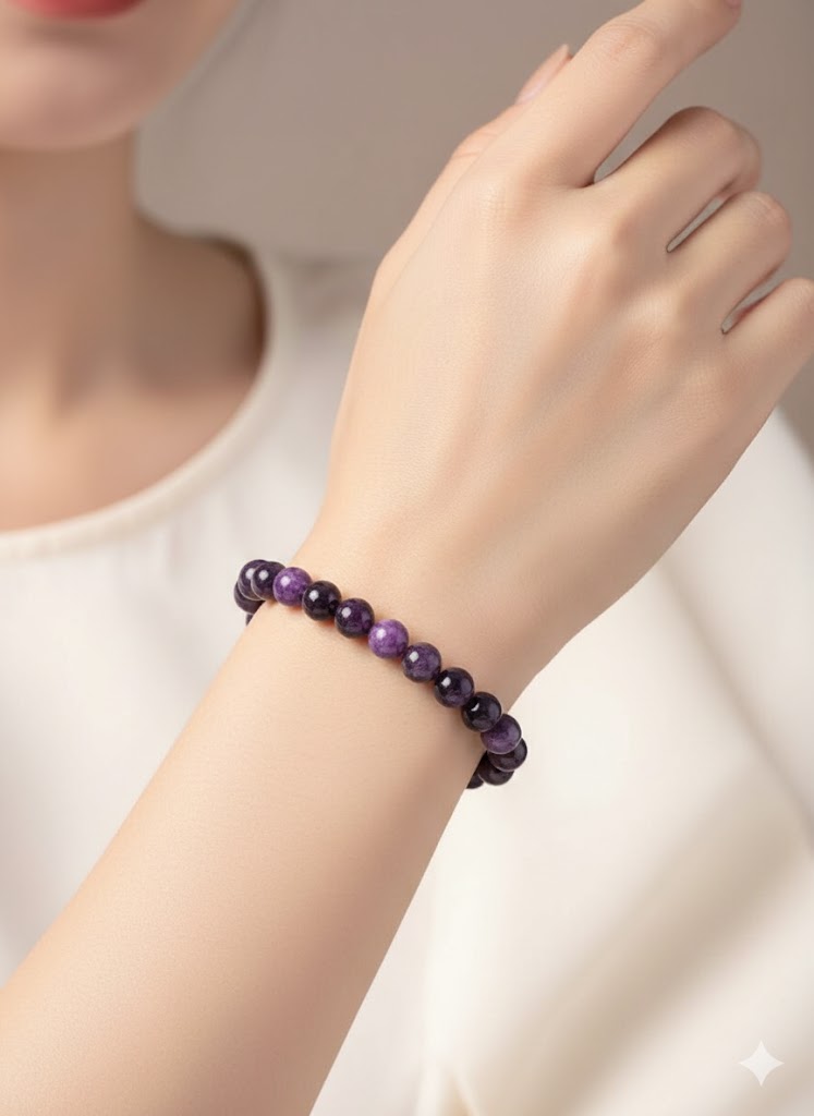 Γυναικείο Βραχιόλι με Φυσικές Χάντρες Αμέθυστου – Minimal Ελαστικό Κόσμημα