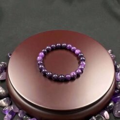 Γυναικείο Βραχιόλι με Φυσικές Χάντρες Αμέθυστου – Minimal Ελαστικό Κόσμημα