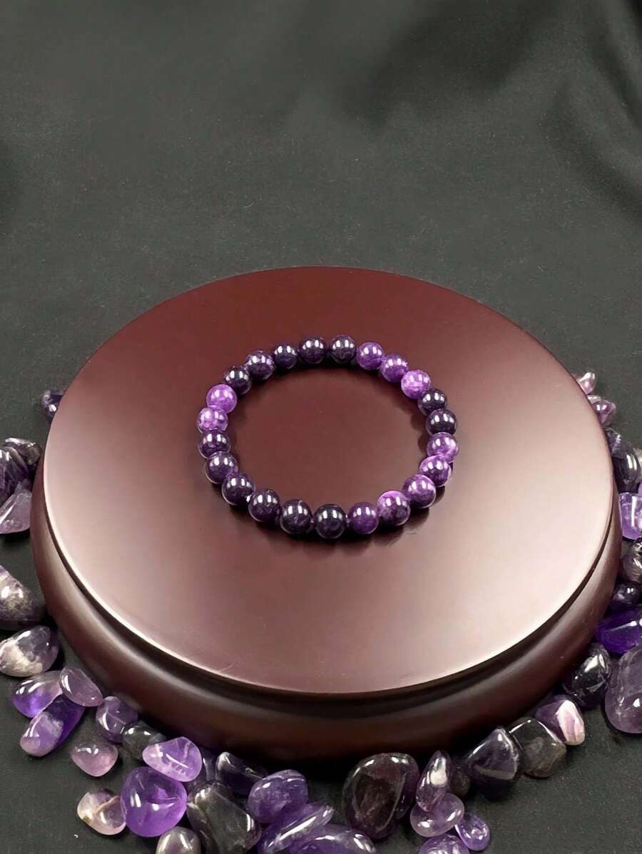 Γυναικείο Βραχιόλι με Φυσικές Χάντρες Αμέθυστου – Minimal Ελαστικό Κόσμημα