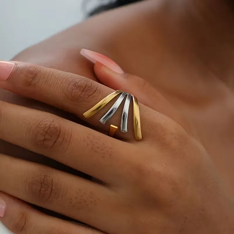 Adjustable Minimal Δαχτυλίδι Minimalist Wave - Δίχρωμο Χρυσό & Ασημί